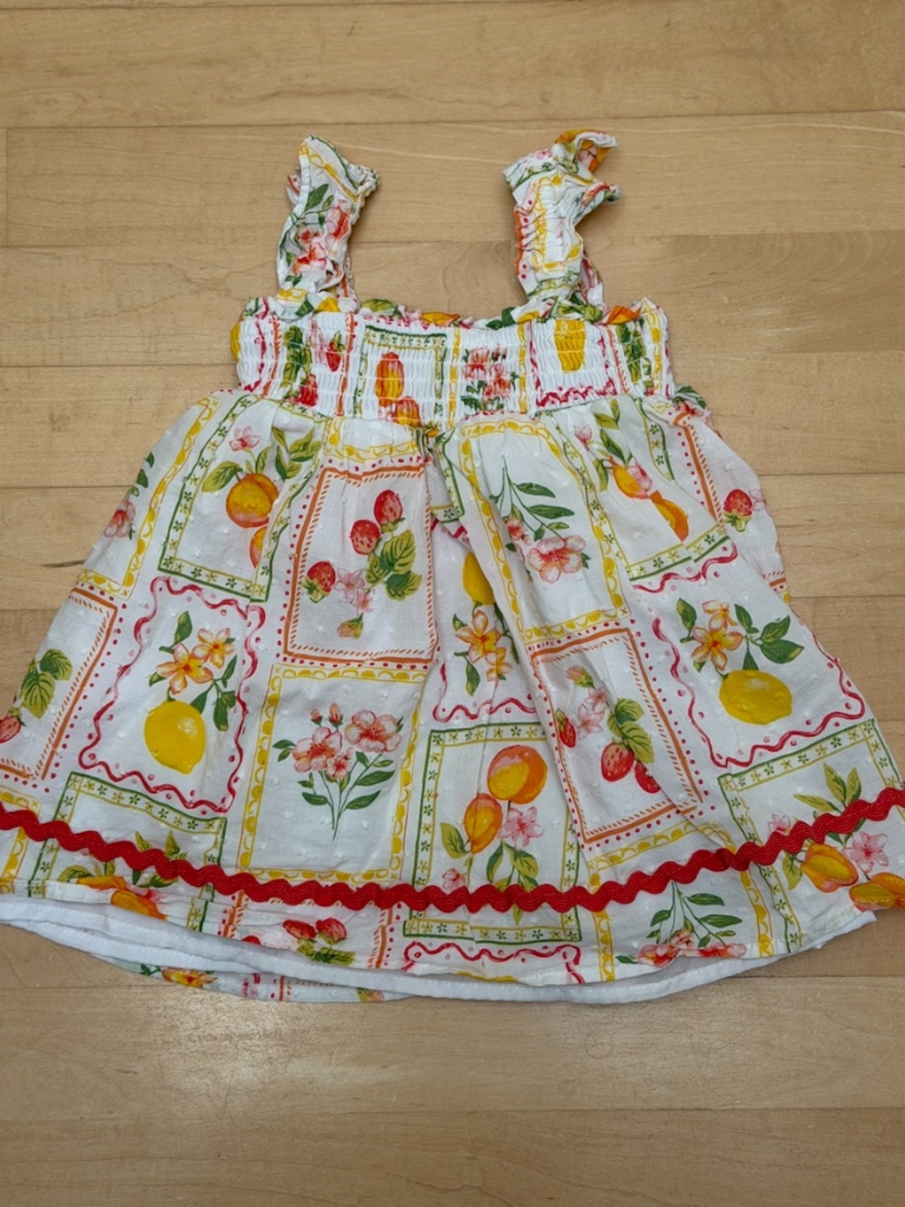 Rachel Zoe baby girl 2pc smocked bodice fruit tile dress set with purse A 9-12M